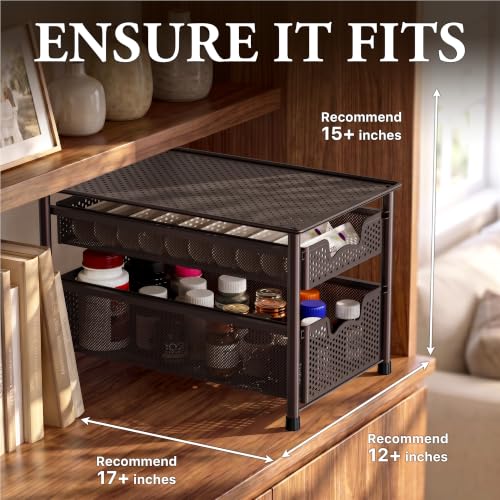 Stackable 2 Tier Sliding Basket Organizer Drawer (2-Tier / Bronze)