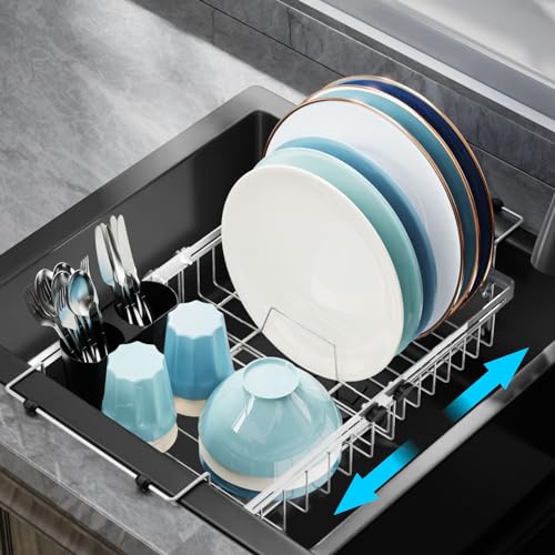Dish Drying Rack Over the Sink (Silver / For 14"-30"W Sinks | 12.8"W Rack)