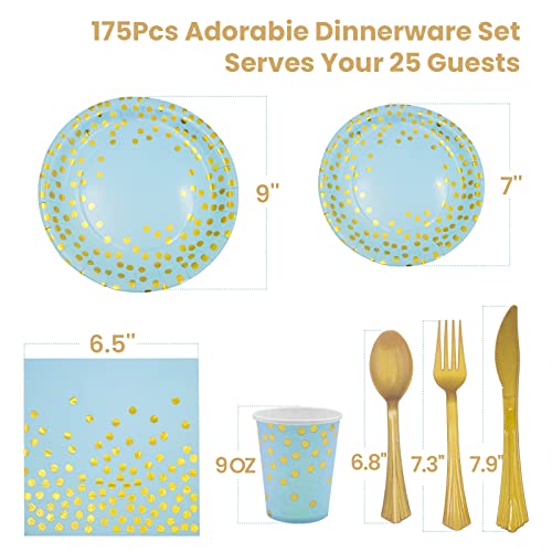 Blue Gold Paper Plates Set (175 Count)