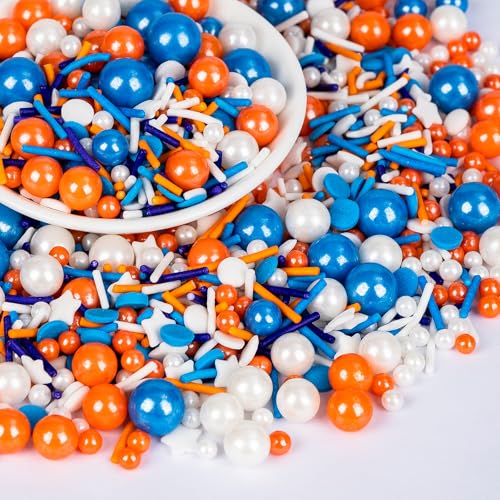 Edible Blue Orange Sprinkles for Cake Decorating (Sports Stars)