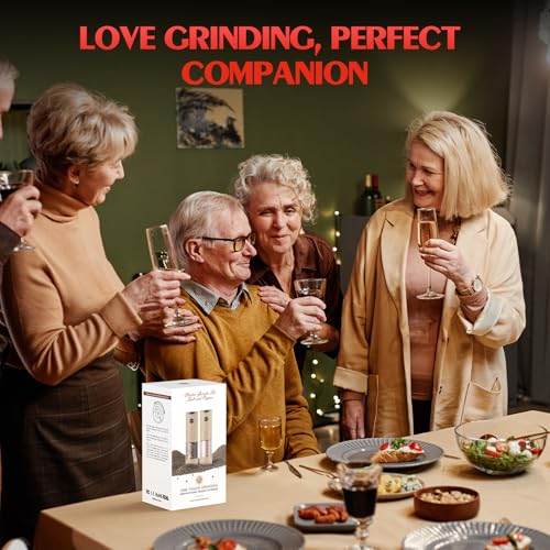 Electric Salt and Pepper Grinder Set Automatic Battery Pepper Mill Shakers Adjustable Coarseness Upgraded Larger Capacity with Led Home and Kitchen Appliances Birthday Gifts for Women Mom (Wood Grain)