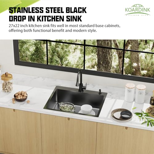 Black 27x22 Inch Drop In Kitchen Sink (27x22 | Black)