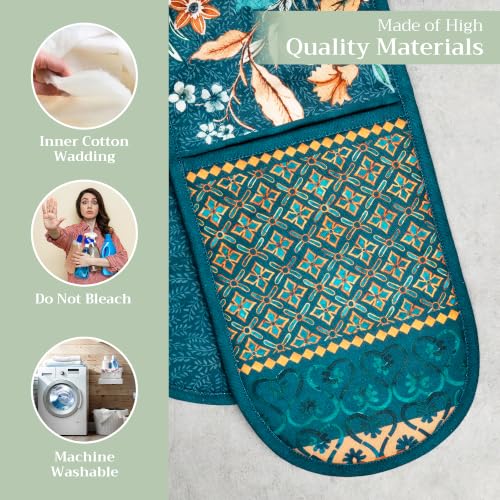 Double Oven Mitts 100% Cotton Double Oven Glove (048 - Luxury Loft - Dark Teal / 7" x 35" (Double Oven Mitt))
