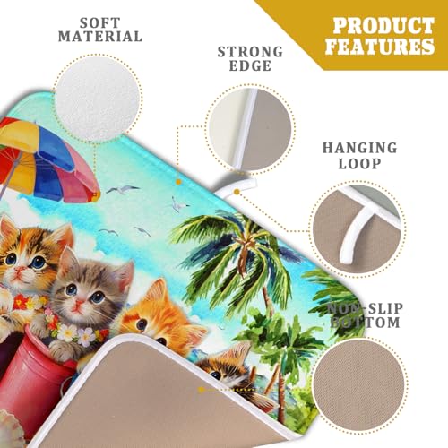 Summer Dish Drying Mat for Kitchen Counter 18 X 16 in Cute Cat Beach (Lovely Cat Blue / 18" x 16")