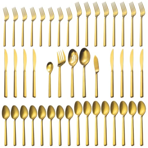 Cube Gold 45 Piece Flatware Set (Gold Satin / 45 pieces for 8)