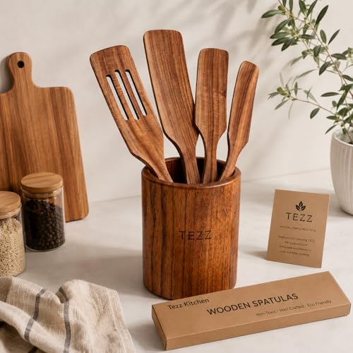 Spurtle Set Natural Acacia Wooden Kitchen Utensils Set of 4