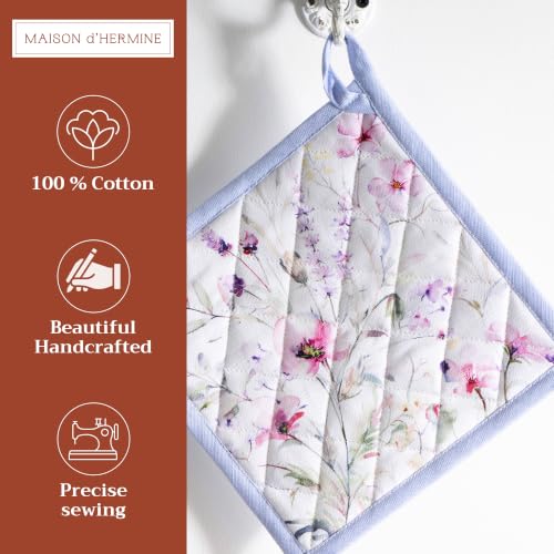 Pot Holders 100% Cotton Potholders (068 - Summer Floral / 8" x 8" (Pot Holder Pack of 2))