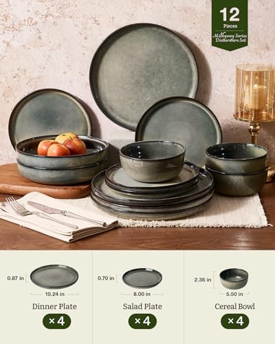 Milkyway 12 Piece Stoneware Dinnerware Set (Greenish Brown / Service for 4 (Standard Dinner Set))