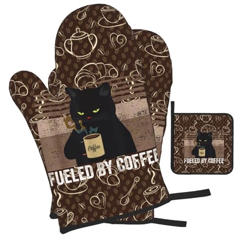 Vintage Cat Oven Mitts and Pot Holders Sets of 3 Retro Coffee Hot Pads (3 Count)