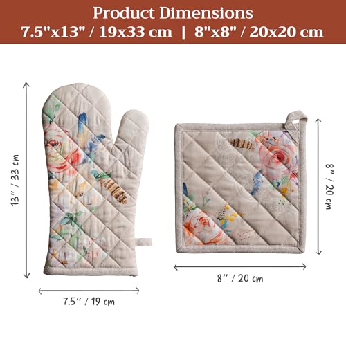 100% Cotton Oven Mitt & Pot Holder Set (065 - Ibiza - Beige / 7.5" x 13" & 8" x 8" (Oven Mitt & Pot Holder))