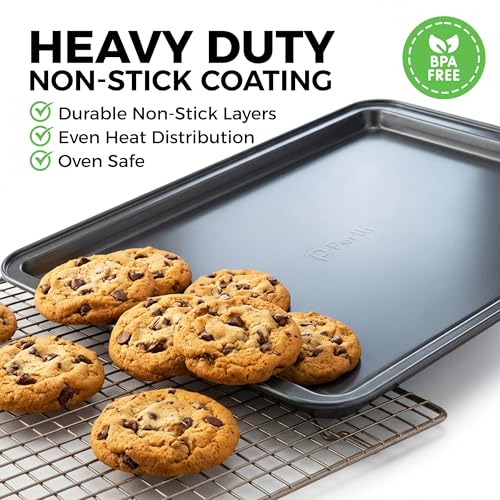Non-Stick 3-Piece Baking Pan Set – Carbon Steel with Even Heat Distribution, Oven Safe to 446°F, BPA-Free, Dishwasher Safe, Stackable Baking Tools for Easy Storage and Everyday Cooking - Gray (3 Count)