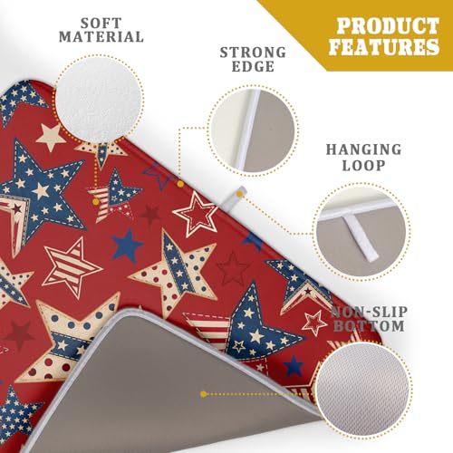 4th of July Dish Drying Mat for Kitchen Counter Patriotic Red Absorbent Dishes Dryer Pad 18 x 24 in (Patriotic Stars Red / 24" x 18")