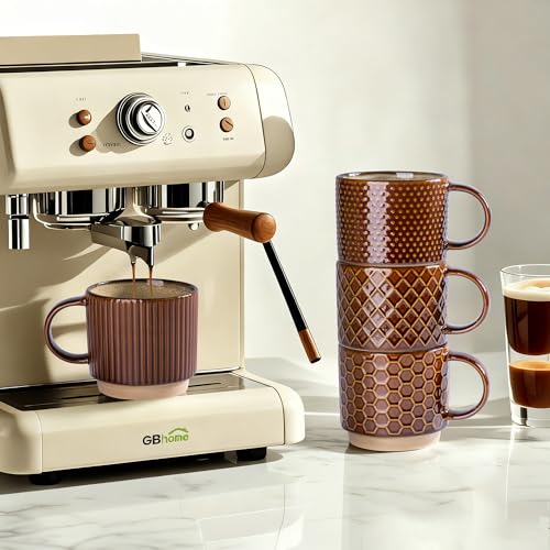12 OZ Stackable Coffee Mugs Set of 4 (Caramel / 12oz (With Stand))
