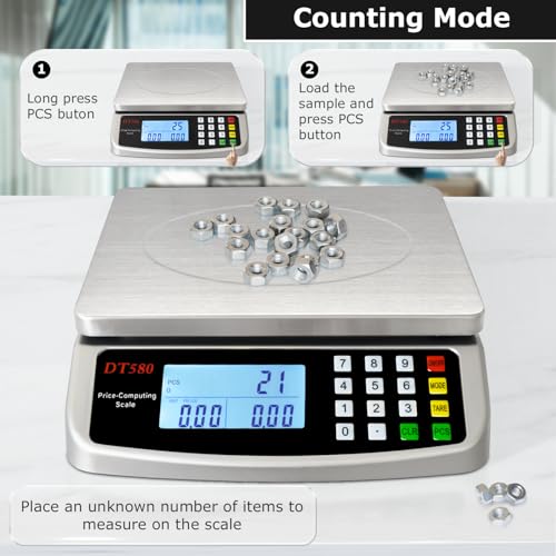110lb 50kg Food Scale Digital Kitchen Scale with Tray Large LCD Display 304 Stainless Steel Commercial Price Computing Scale Counting Scale for Baking Cooking Meat Industry Counting Adapter Included (Silver 50kg with Tray)