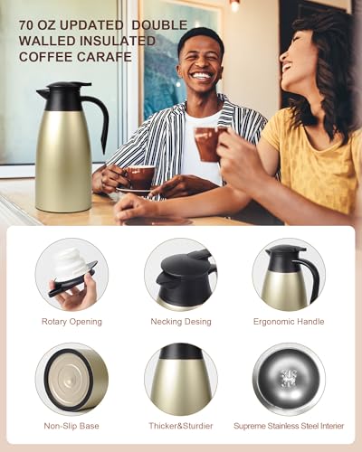 70 OZ Updated Thermal Coffee Carafe for keeping hot (Gold / 2× 70 Ounces)