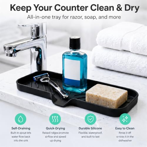 Silicone Soap Dish with Drain Spout (Black / L(12"×4"))