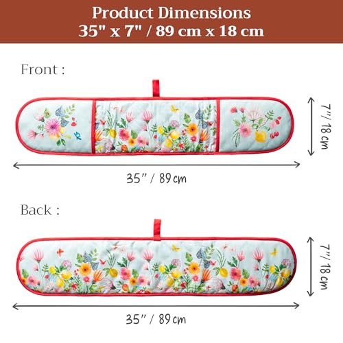 Double Oven Mitts 100% Cotton Double Oven Glove (093 - Jardin D'ete - Mint / 7" x 35" (Double Oven Mitt))
