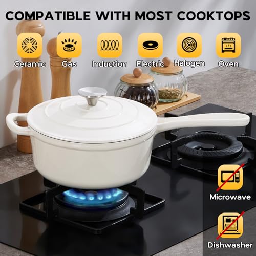 Enameled Cast Iron Saucepan (White / 3 Quarts)