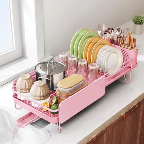 Large Dish Drying Rack for Kitchen Counter (Pink)