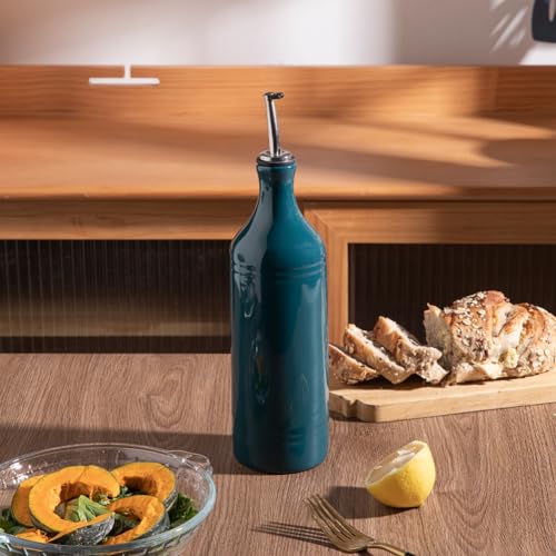 Sweejar Large Ceramic Olive Oil Dispenser Bottle (24 oz, Set of 1 / Teal Green)