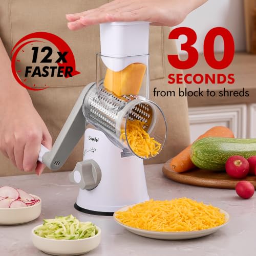 Rotary Cheese Grater Hand Crank (White / 3 Blades)