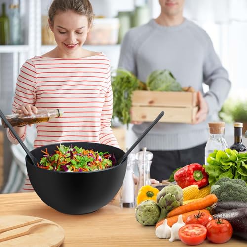 12.6" Extra Large Salad Serving Bowl Set with Wooden Lid&Utensils (12.6 inch / Matte Black)