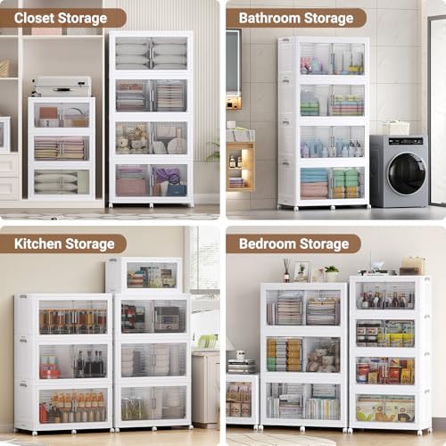 150Gal XL Stackable Storage Bins Foldable Box Cabinet for Home (White / 200QT-3Pack)