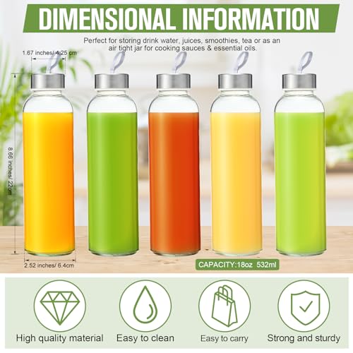 12 Pack Glass Water Bottles with Sleeves (Stylish / Black)