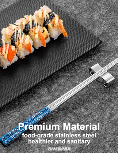 Metal Chopsticks Reusable (Floral Blue 3 Pairs)