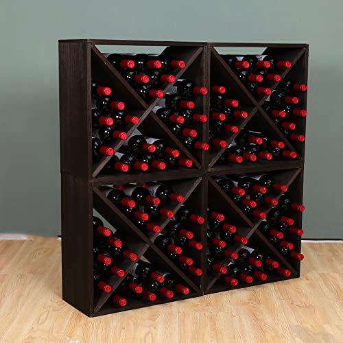 Wine Rack Cabinet countertop Wooden Stackable Storage Retro Cube freestanding Floor Wine Bottle Holder Stand ((96bottleblack))