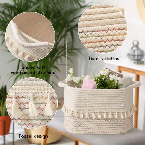 Woven Baskets for Storage (Stitches Rainbow / 3 Pack)