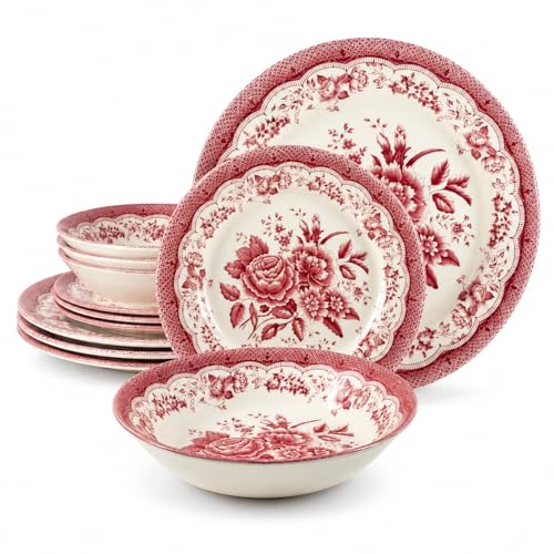 12 Piece Porcelain Dinnerware Set for 4 (12 / Victoria Red)
