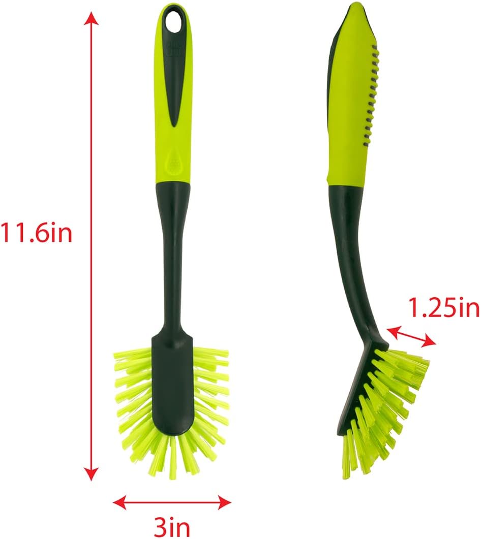 Pine-Sol Long Handle Dish Brush – Heavy Duty Bristle Kitchen Scrubber, Safe with Non-Stick Cookware