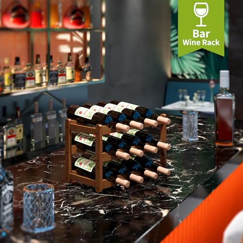 Bamboo Wine Rack Wine Storage Cabinet Shelf 12 Bottle Wine Racks Countertop Sturdy for Kitchen Dining Room Pantry (Brown / 3 Tier)
