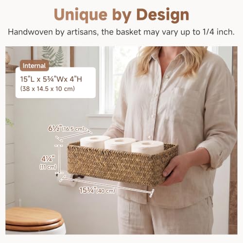Small Toilet Paper Basket for Back of Toilet Basket (Brown(seagrass) / 15 ¾"L x 6 ½"W x 4 ¼"H)
