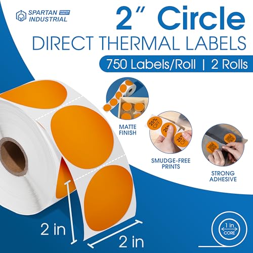 2" Circle Fluorescent Orange Direct Thermal Labels (Orange)