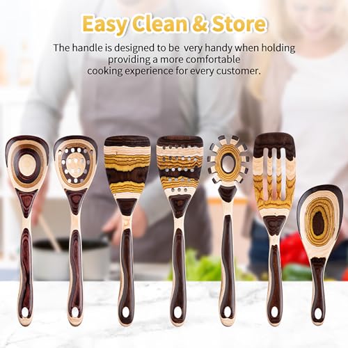 7 Piece Brown Pakkawood Utensils Set (7 PCS Brown)