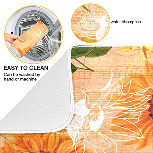 Super Absorbent Dish Drying Mat (Watercolor Sunflowers / 18" x 24")