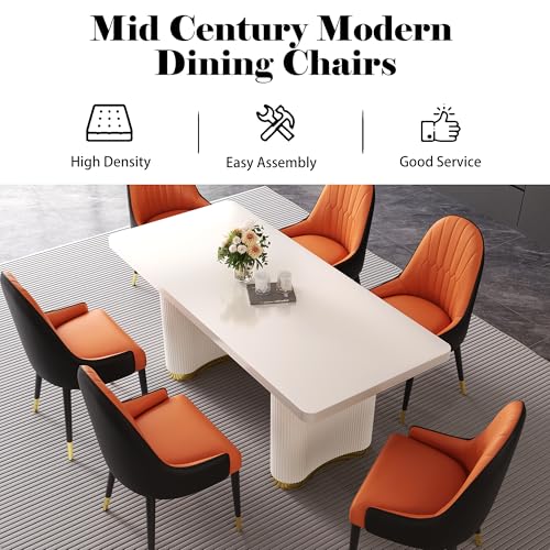 Orange Dining Chairs Set of 2 with High Backs Mid Century Modern Kitchen Dining Room Chairs PU Faux Leather Upholstered Large Padded Accent Chair with Legs (Orange)