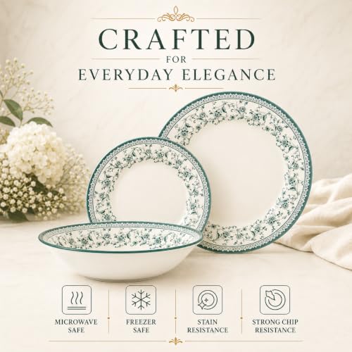 Royal 12 Piece Porcelain Dinnerware Set for 4 (Aster Green / 12)