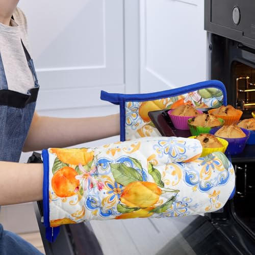 Summer Lemon Oven Mitts and Pot Holders Set (Lemon 1 / Oven Mitt x2 & Pot Holder x2)