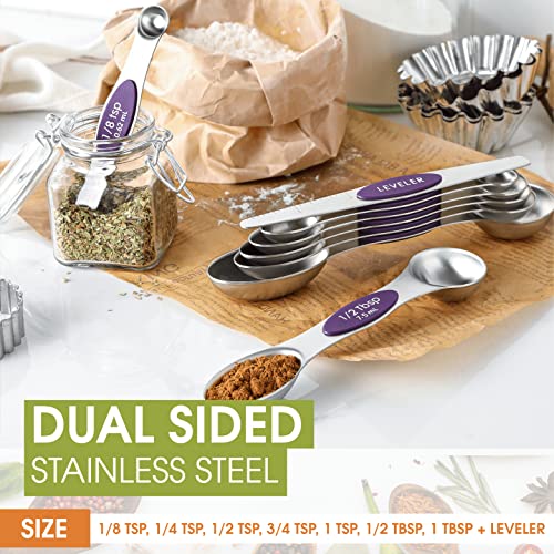 Stainless Steel Magnetic Measuring Spoons Set of 8 (Purple / 1-Pack)