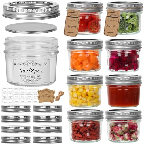 8 Pack 4 oz Small Glass Mason Jars