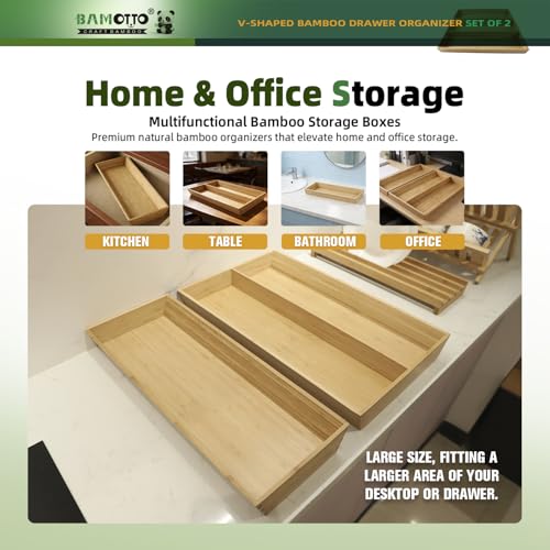 Long V Shaped Bamboo Drawer Organizer Set of 2 (Bamboo (V-Shaped 2 Piece Set - S) / 19.6" L x 20.2" W x 2.1" H)