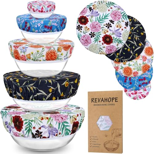 5Pcs Reusable Beeswax Elastic Bowl Covers for Bread Proofing and Food Cover (Colorful Floral)
