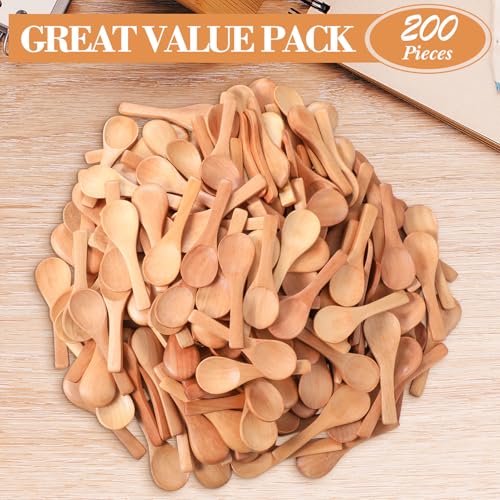 200 Pcs Small Wooden Spoons (Light Brown)