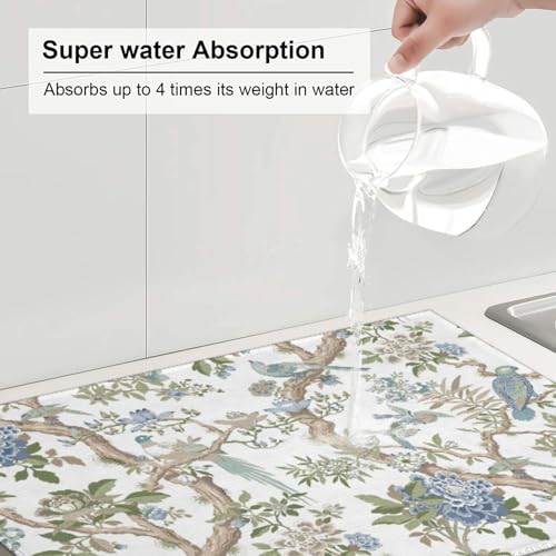 Floral Bidrs Dish Drying Mat 18x24 for Kitchen Counter (24" x 18")