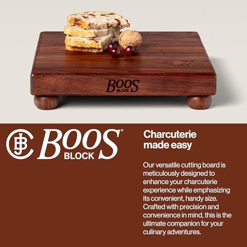 B Series Square Wooden Walnut Cutting Board 12”x12” (12"L x 12"W / Walnut with Wood Feet)
