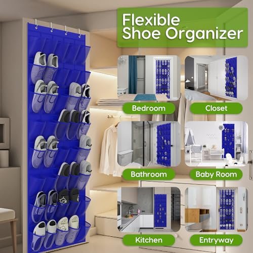 Over the Door Shoe Organizer with 40 Large Breathable Mesh Pockets (Navy Blue / 40 Pockets)
