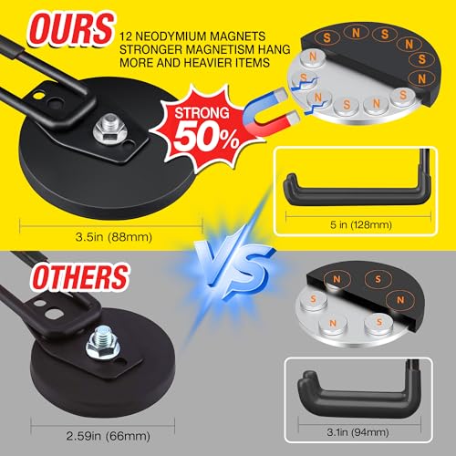 4 Pack Large Strong Magnetic Hooks for Hanging Heavy Duty (3.5" Magnet-4 Pack Larger L Hooks-Black)